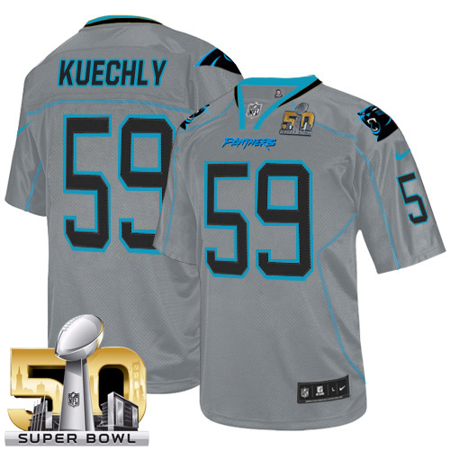 Men's Elite Luke Kuechly Super Bowl L Nike Jersey Lights Out Grey - #59 NFL Carolina Panthers